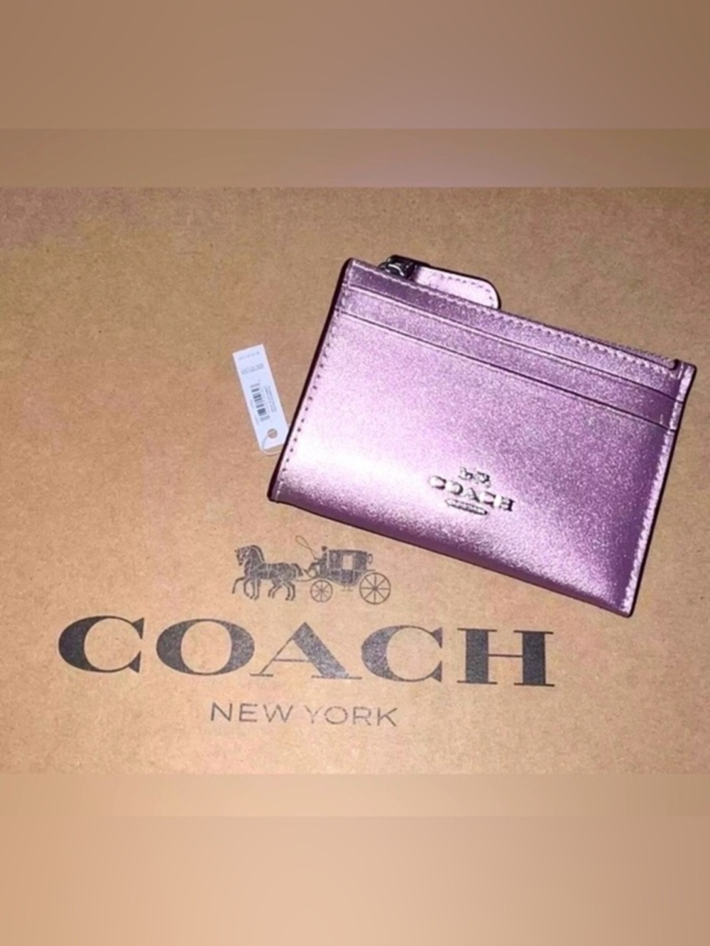 NWT COACH Mini Skinny ID Card Wallet & Keychain CW877 in Metallic Pink AUTHENTIC